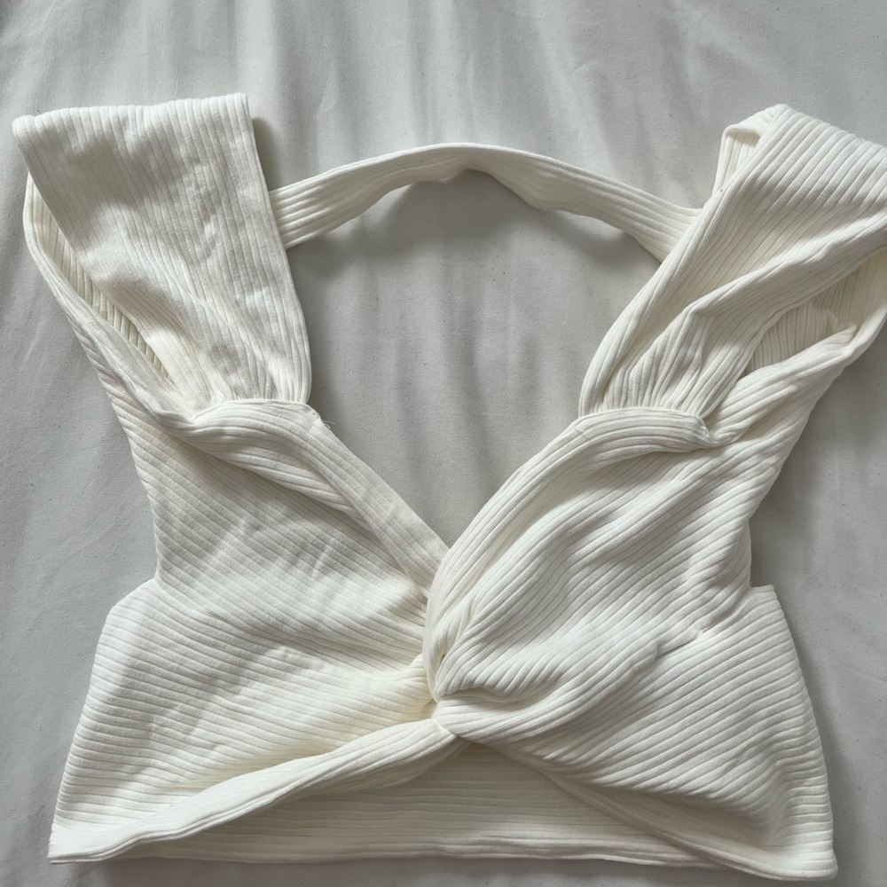 SHEIN White Ribbed Tank Top with Tie Front